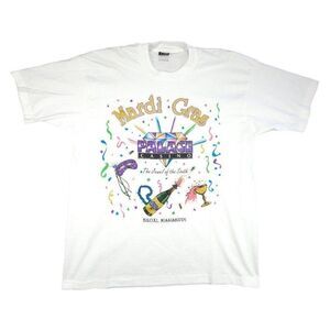 Vintage Mardi Gras T Shirt Mens Size XL White 90s Palace Casino Biloxi Miss